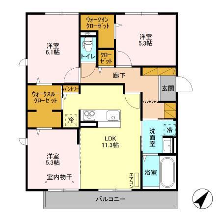 ベリーナ(3LDK/3階)の間取り写真