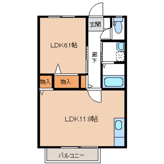 ブルーウィステリアI(1LDK/2階)の間取り写真