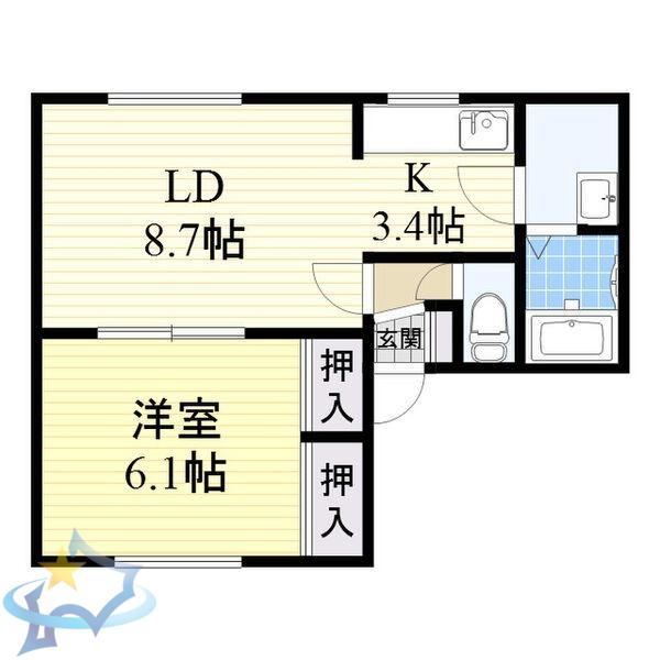 絵瑠夢23(1LDK/2階)の間取り写真