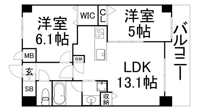 グラマシー京橋(2LDK/8階)の間取り写真