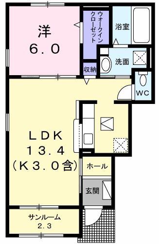 ジェルメ・ブリーズI(1LDK/1階)の間取り写真