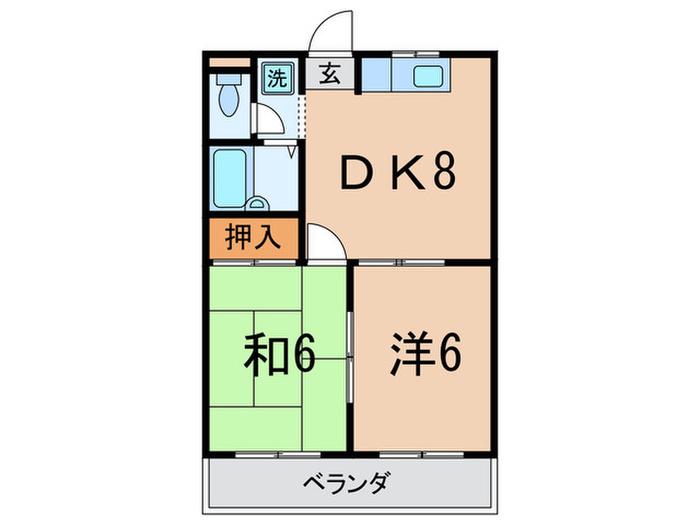 ロータスハイム(2DK/2階)の間取り写真