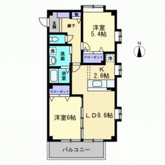 フォブール富田(2LDK/1階)の間取り写真