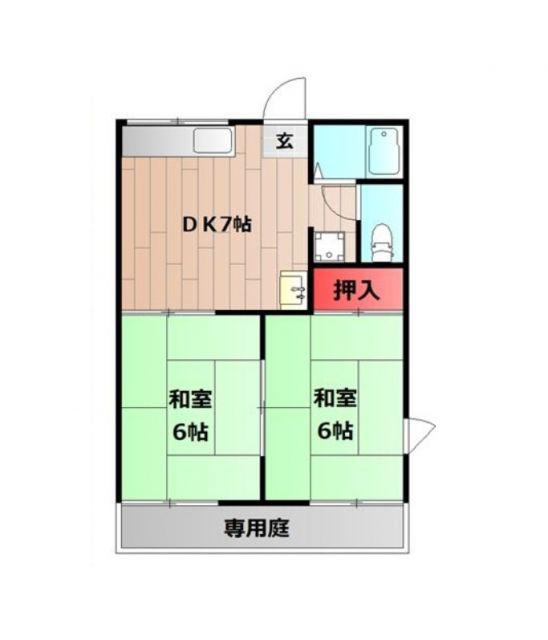 ハイツ野々上(2DK/1階)の間取り写真