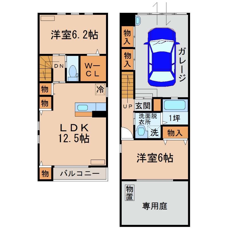 東武宇都宮線 江曽島駅 徒歩15分 2階建 築12年(2LDK/1階)の間取り写真
