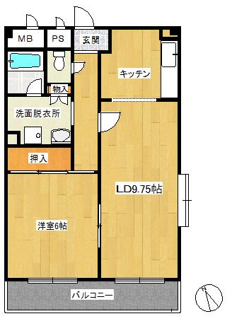 稲毛東ハイツ(1LDK/3階)の間取り写真