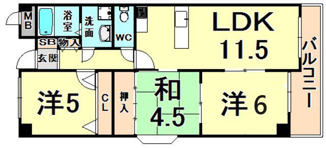 荻野ガーデンパレス(3LDK/3階)の間取り写真