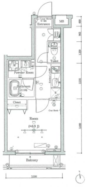 スカイコート世田谷弦巻(1K/3階)の間取り写真