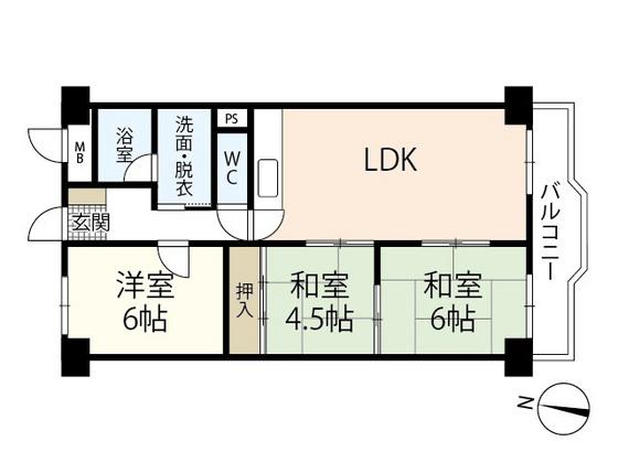 アームズ皆実(3LDK/3階)の間取り写真