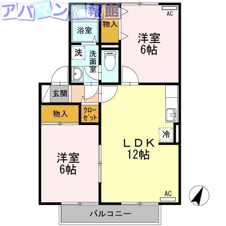 クレールコートB棟(2LDK/2階)の間取り写真