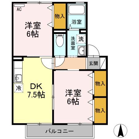 ラ・フルールA棟(2DK/2階)の間取り写真