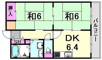 フェリス武庫之荘(2DK/3階)の間取り写真
