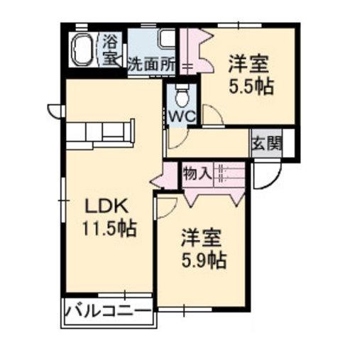 シャーメゾン花と菜(2LDK/1階)の間取り写真