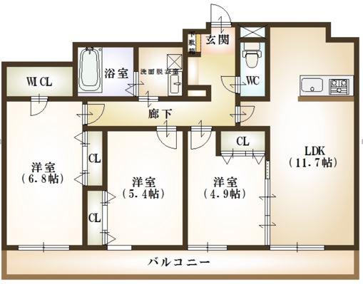カーネ米山(3LDK/6階)の間取り写真