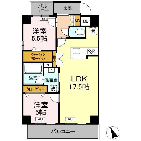 サンラモン本山III(2LDK/3階)の間取り写真