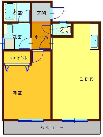 ウエスト・ヴィレッジ(1LDK/2階)の間取り写真