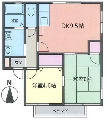 ハイム中通B棟(2DK/1階)の間取り写真