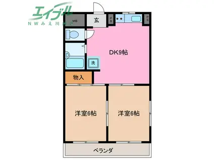 ファミリーマンション(2DK/3階)の間取り写真