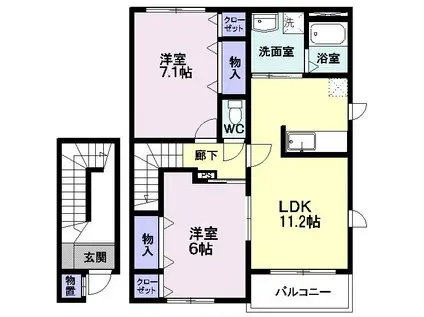 クレストール米沢(2LDK/2階)の間取り写真