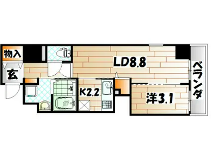 シェーナ下到津(1LDK/5階)の間取り写真