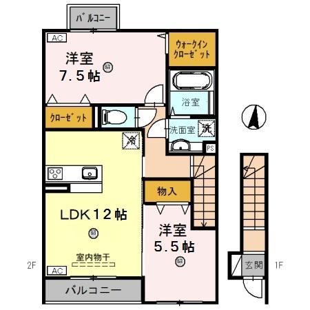 ミルクレール アネックスA棟(2LDK/2階)の間取り写真