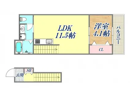 リベルテ逆瀬川(1LDK/2階)の間取り写真