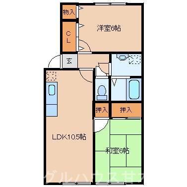ヴェルドミール甘木(2LDK/1階)の間取り写真