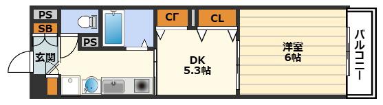 エスリード天満橋(1DK/3階)の間取り写真