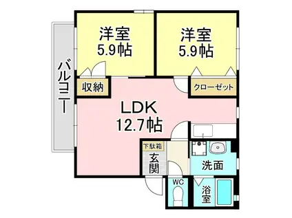 ハイツ四季の里B棟(2LDK/2階)の間取り写真