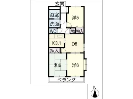 レジアスハイム遼仙(3DK/1階)の間取り写真