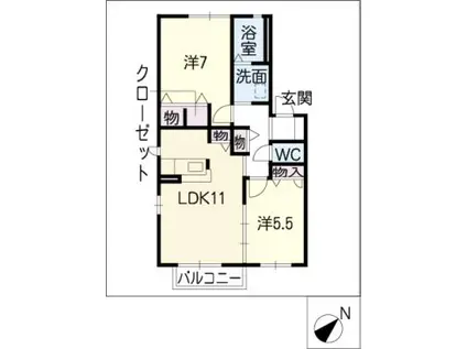 サンボヌール(2LDK/1階)の間取り写真
