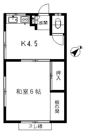 蛇崩荘(1DK/2階)の間取り写真