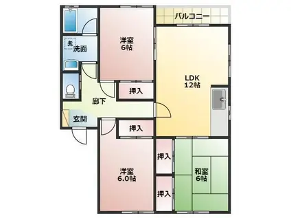 ハイパークK H棟(3LDK/1階)の間取り写真