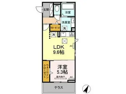 D-SQUARE牟呂町(1LDK/1階)の間取り写真