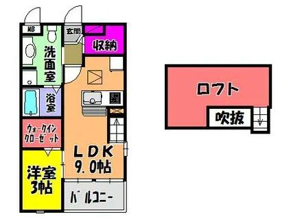 ダイアナレイク(1LDK/2階)の間取り写真