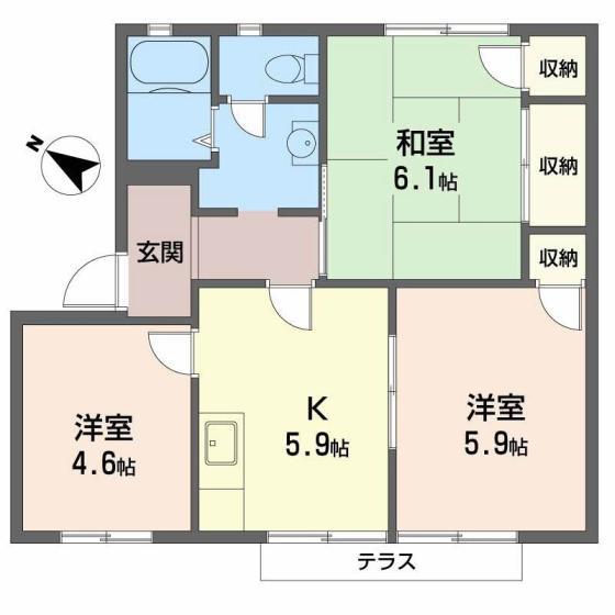 ファミールハイツフクダ(3K/1階)の間取り写真