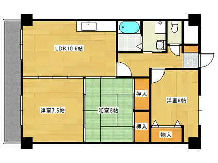 パークヒルズ5番館(3LDK/4階)の間取り写真