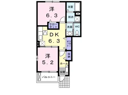 メゾン フルール 3 DK(2DK/1階)の間取り写真