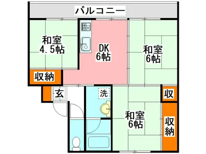 ビレッジハウスいなつき 1号(3DK/5階)の間取り写真