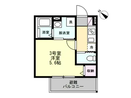 ベイルームフルリール相模大野(1K/2階)の間取り写真