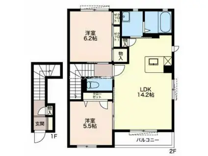 ラ・ルーチェ(2LDK/2階)の間取り写真