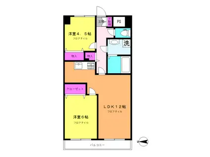 リバーサイドII(2LDK/3階)の間取り写真