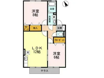 ハイカムール はなべ B(2LDK/1階)の間取り写真