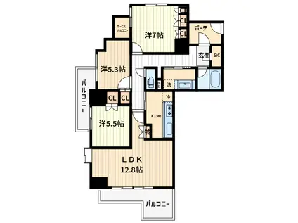ブランズ川口栄町パークフロント(3LDK/6階)の間取り写真