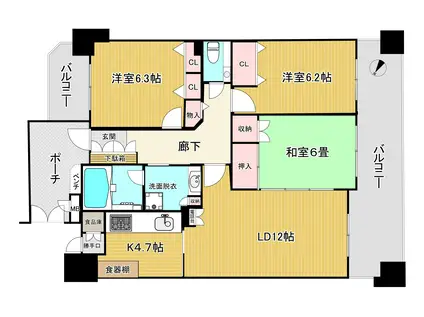 ネオグランデ赤坂(3LDK/4階)の間取り写真