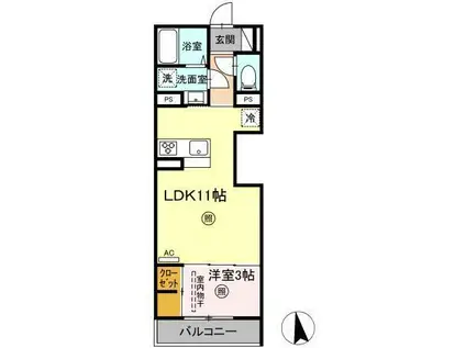 グランリュクス上野丘東(1LDK/2階)の間取り写真