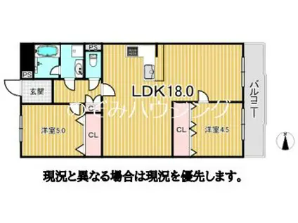 シャルマンコーポ神足(2LDK/6階)の間取り写真