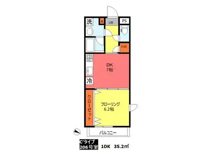 グランリジエール東雪谷(1DK/2階)の間取り写真