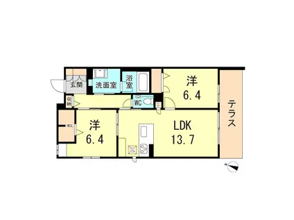 VIA SOLE 六甲道(2LDK/1階)の間取り写真