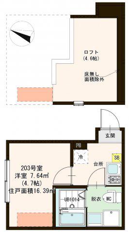ハーモニーテラス東立石(1K/2階)の間取り写真